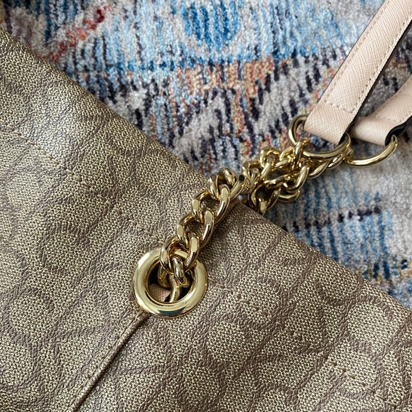 Calvin Klein Tan Logo Tote Bag with Zip Top and Gold Hardware - Picture 3 of 6